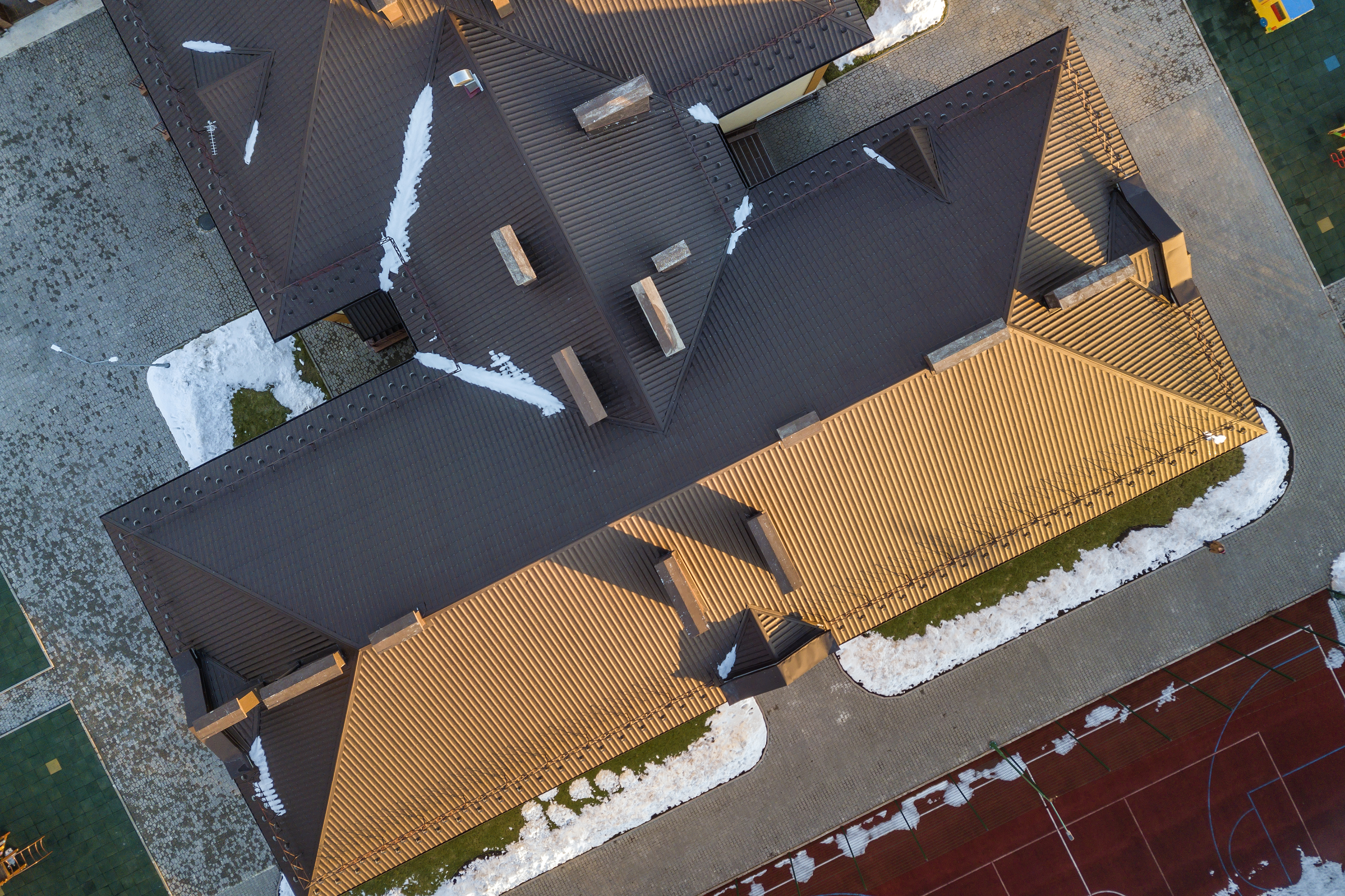 Commercial roofing project aerial view